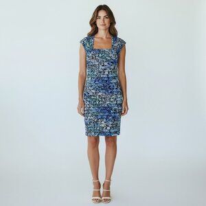 Adrianna Papell Blue and Black Patterned Midi Dress